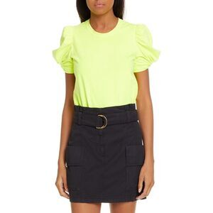 A.L.C Womens Green Gathered Twist Cuffs Pouf Sleeve Crew Neck Top M